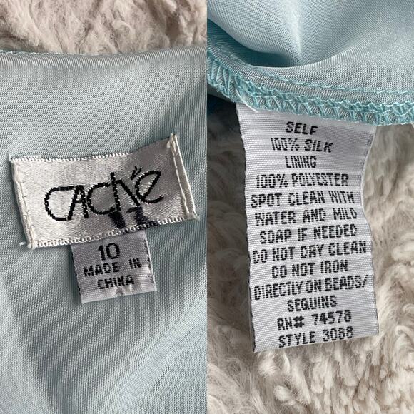 Cache beaded sequin floral slip dress Elsa ombre blue asymmetric fairy prom M - Picture 4 of 16